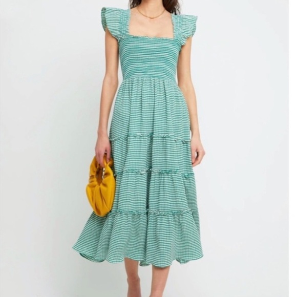 Kourt Calypso Chartreuse Green & White Stripe Tiered Maxi Dress - Picture 2 of 5